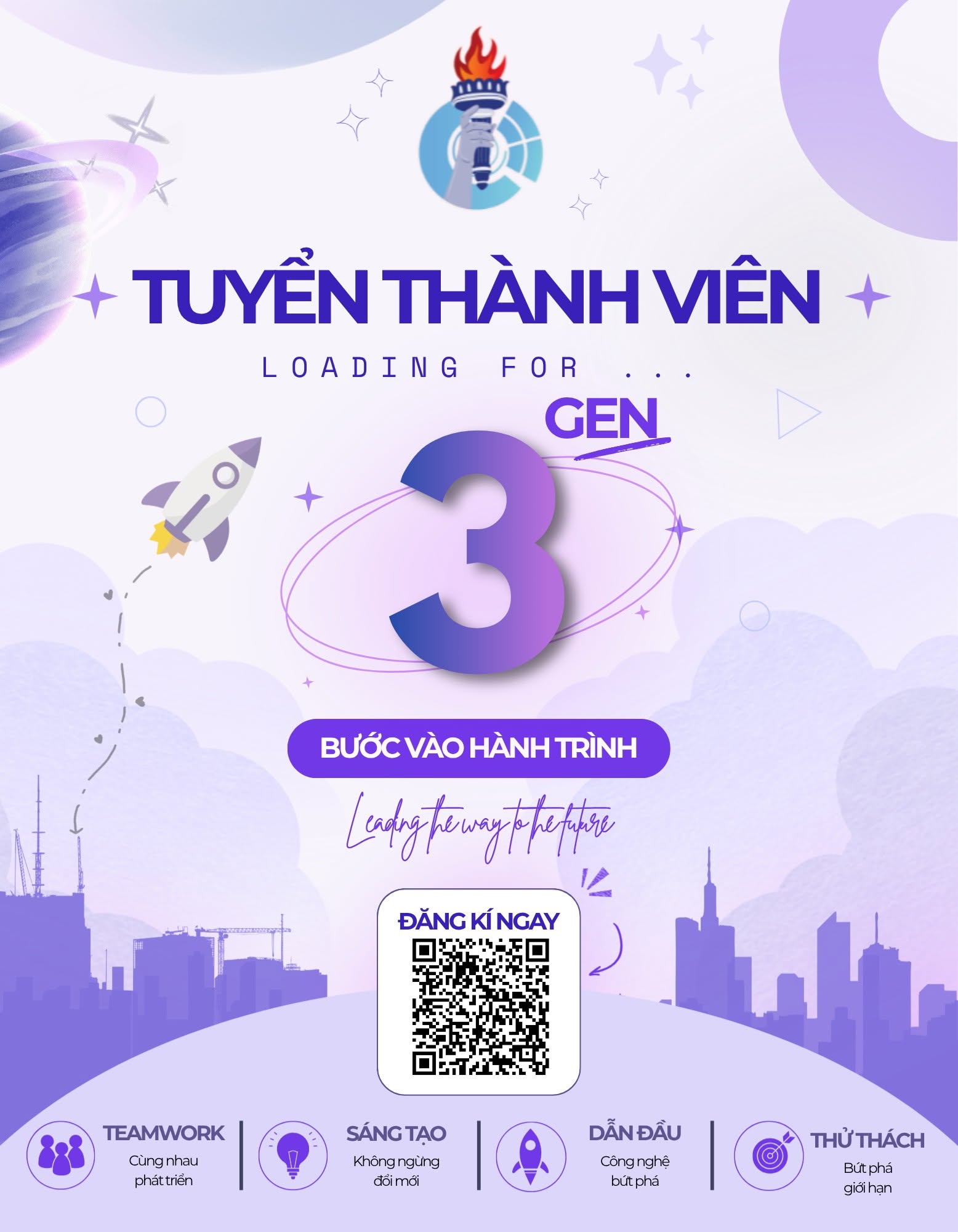 Poster tuyển thành viên RTIC Gen 3 với logo ngọn đuốc chính thức của CLB.